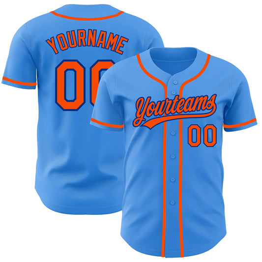 Custom Electric Blue Orange-Royal Authentic Baseball Jersey - Main View