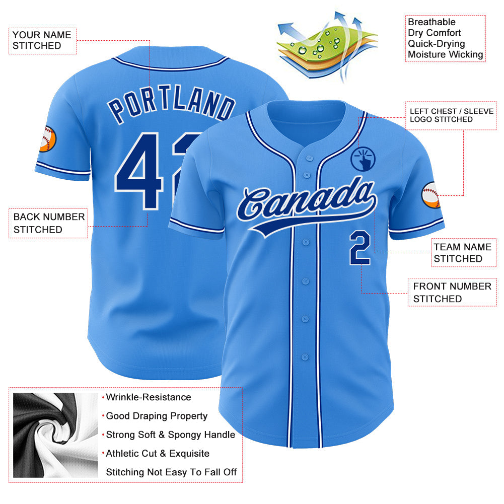 Custom Electric Blue Royal-White Authentic Baseball Jersey view 3
