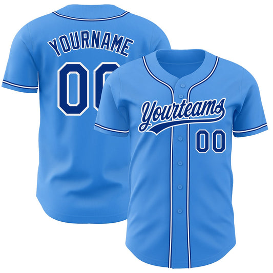 Custom Electric Blue Royal-White Authentic Baseball Jersey - Main View