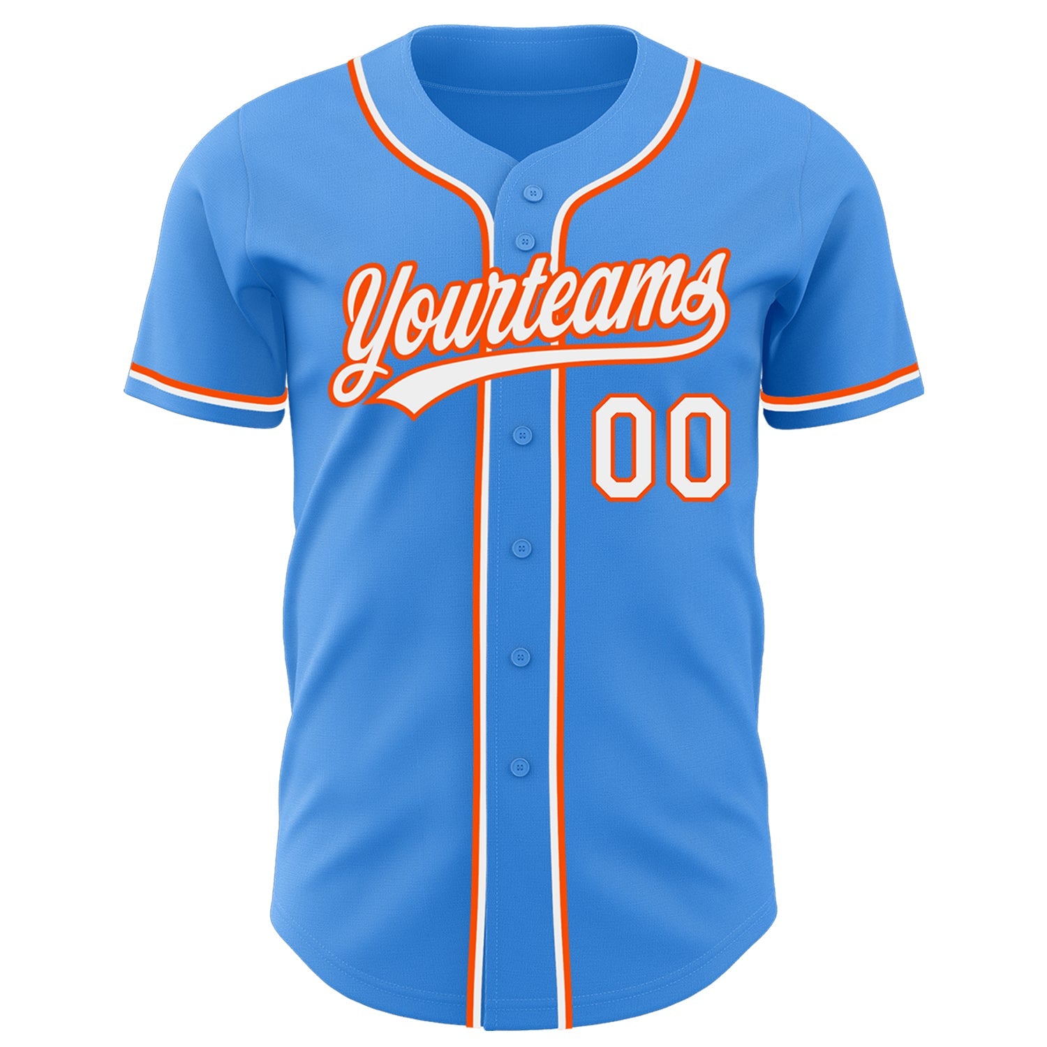 Custom Electric Blue White-Orange Authentic Baseball Jersey view 2