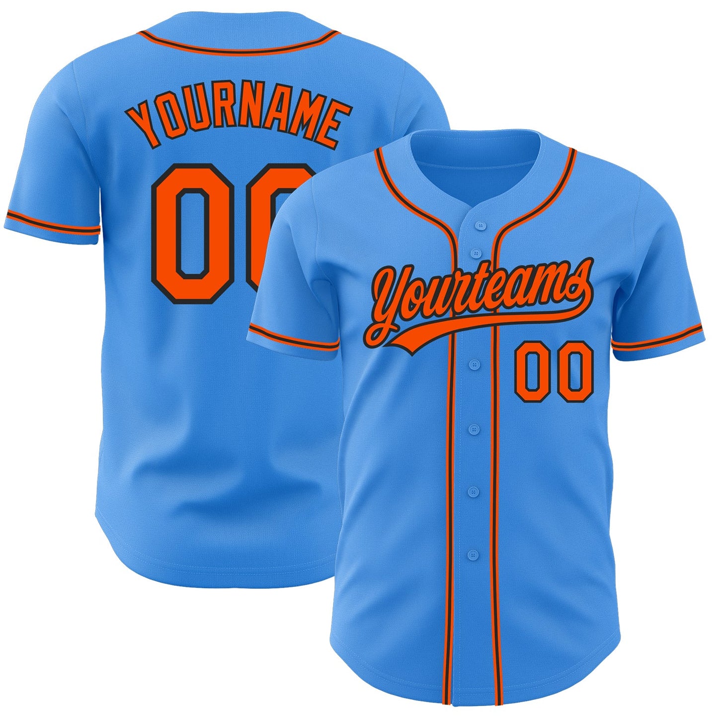 Custom Electric Blue Orange-Black Authentic Baseball Jersey - Main View