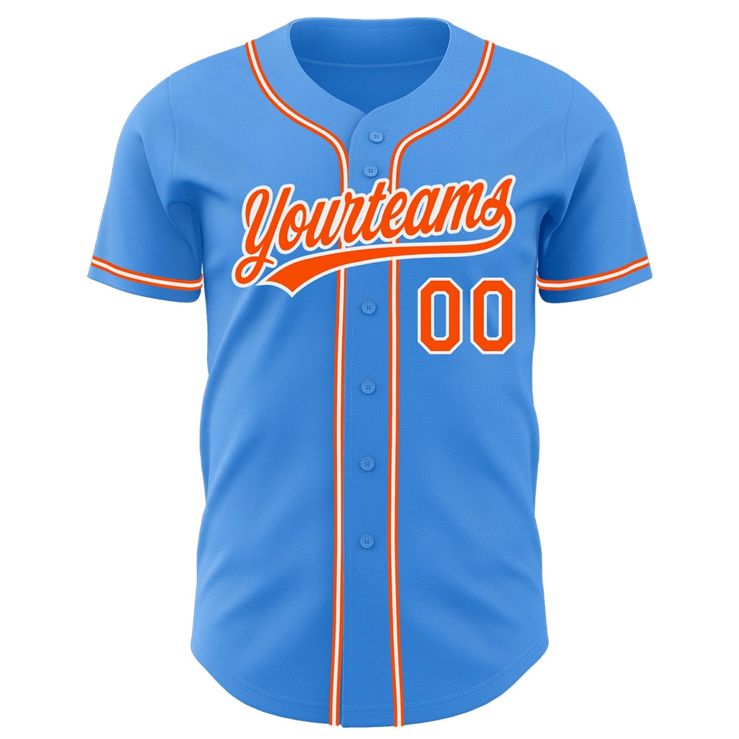 Custom Electric Blue Orange-White Authentic Baseball Jersey view 2