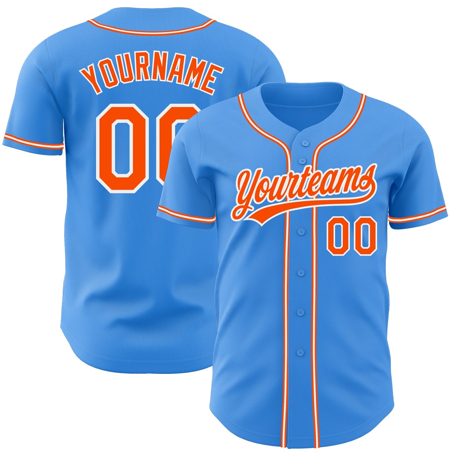 Custom Electric Blue Orange-White Authentic Baseball Jersey - Main View