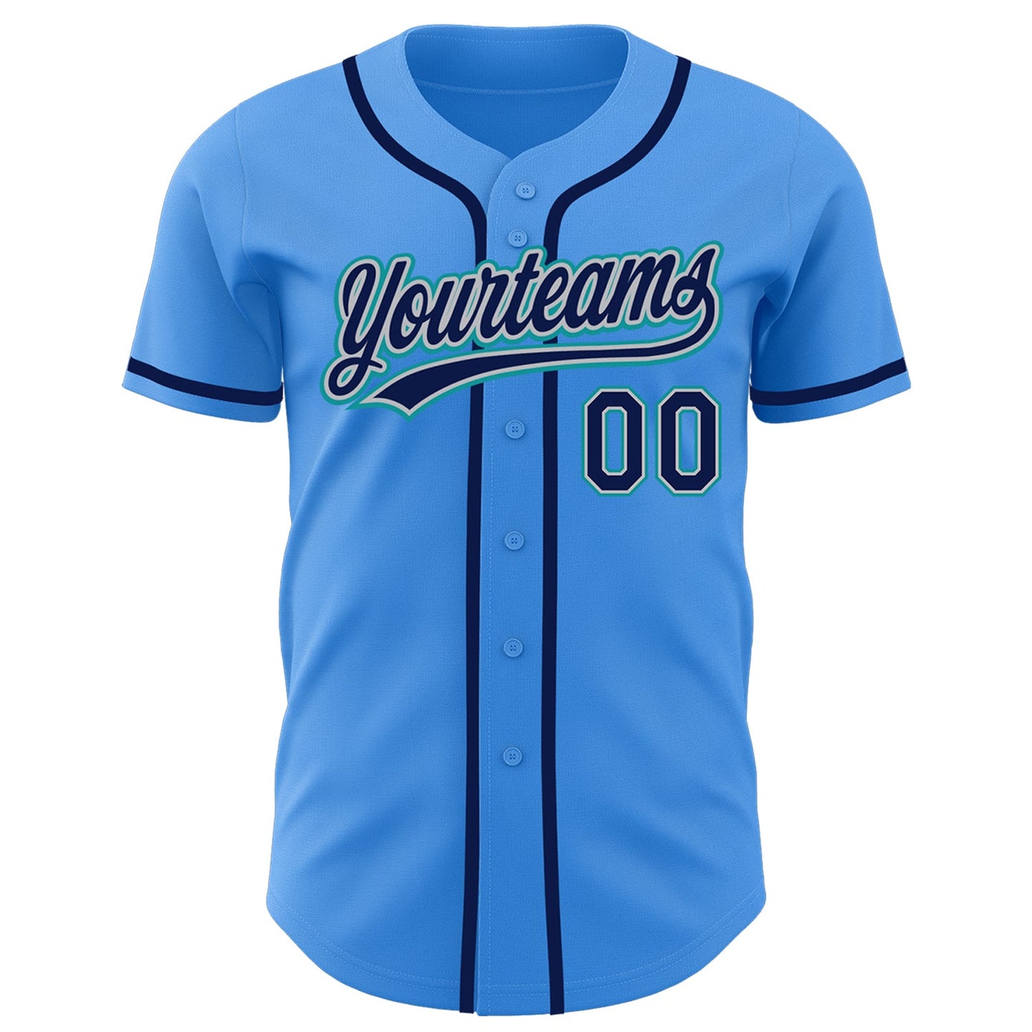 Custom Electric Blue Navy Gray-Teal Authentic Baseball Jersey view 2