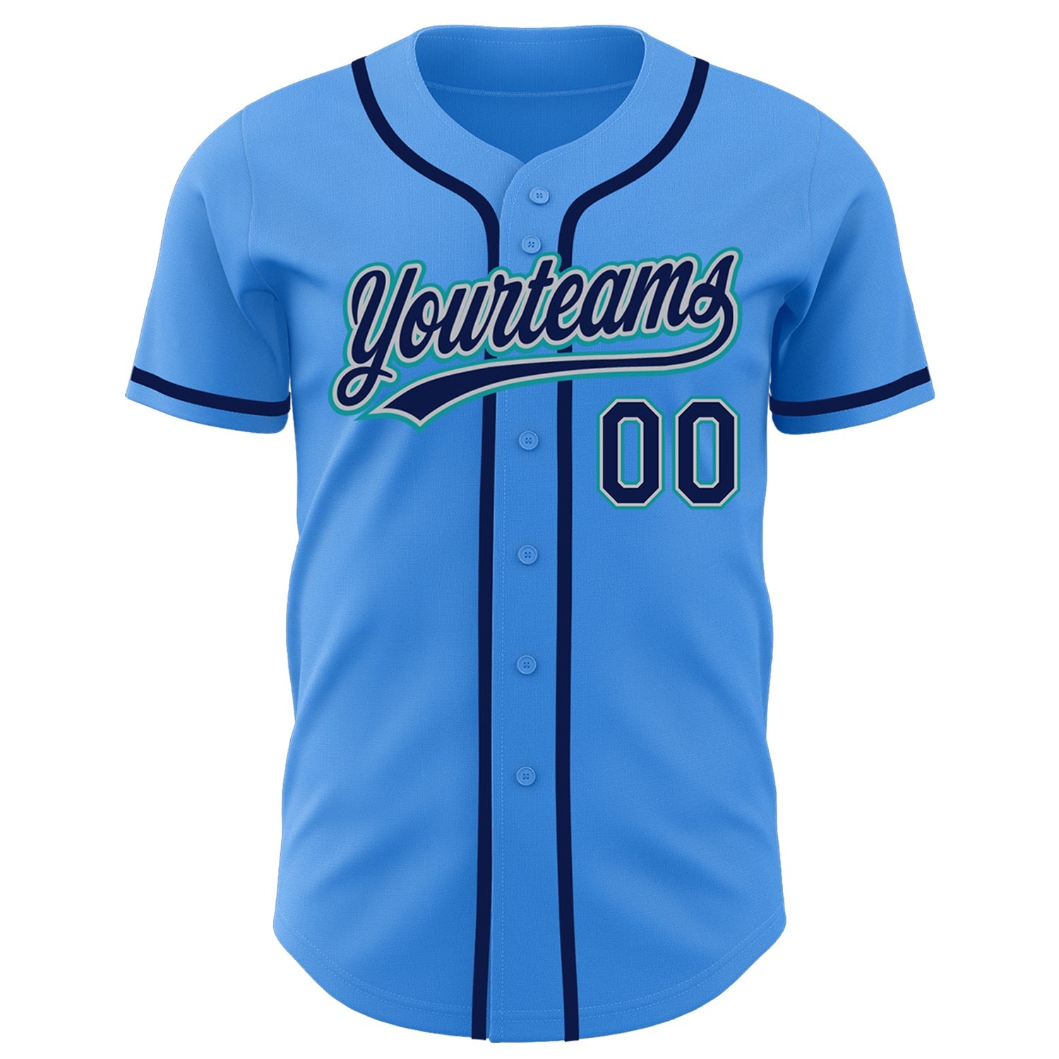 Custom Electric Blue Navy Gray-Teal Authentic Baseball Jersey view 2