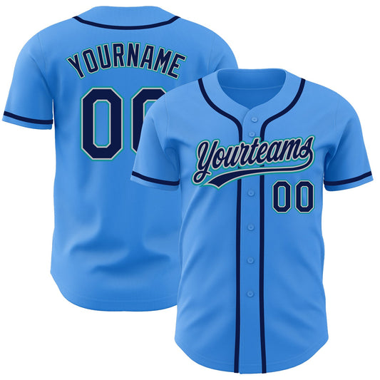 Custom Electric Blue Navy Gray-Teal Authentic Baseball Jersey - Main View