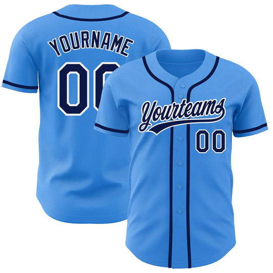 Custom Electric Blue Navy-White Authentic Baseball Jersey - Main View