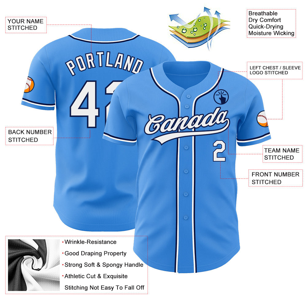 Custom Electric Blue White-Navy Authentic Baseball Jersey view 3