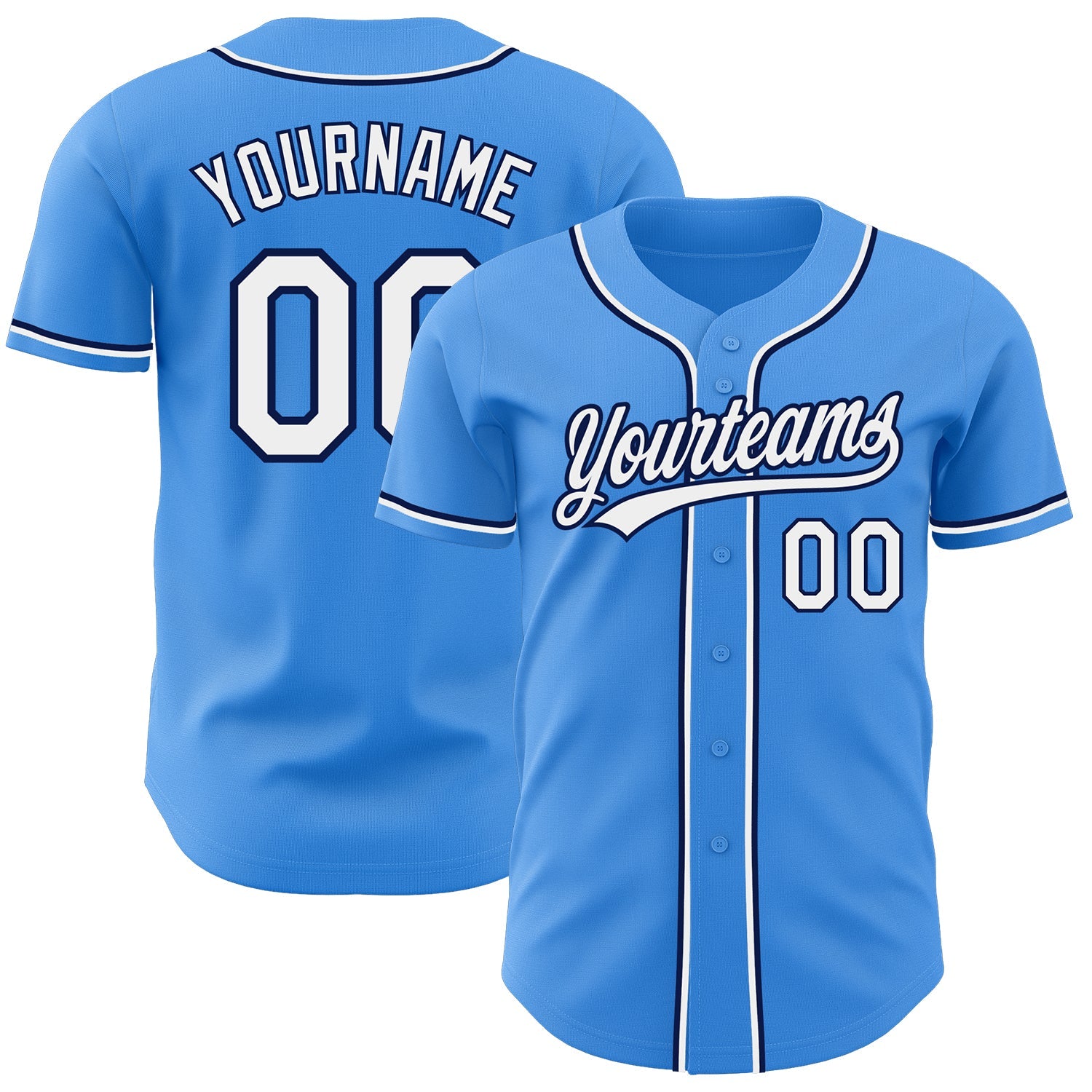 Custom Electric Blue White-Navy Authentic Baseball Jersey - Main View