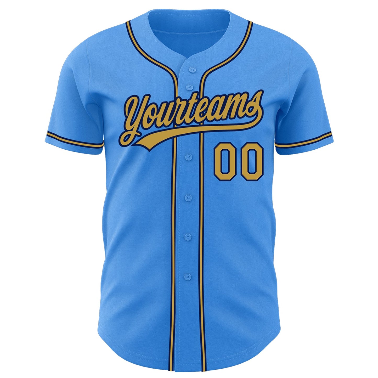 Custom Electric Blue Old Gold-Navy Authentic Baseball Jersey view 2
