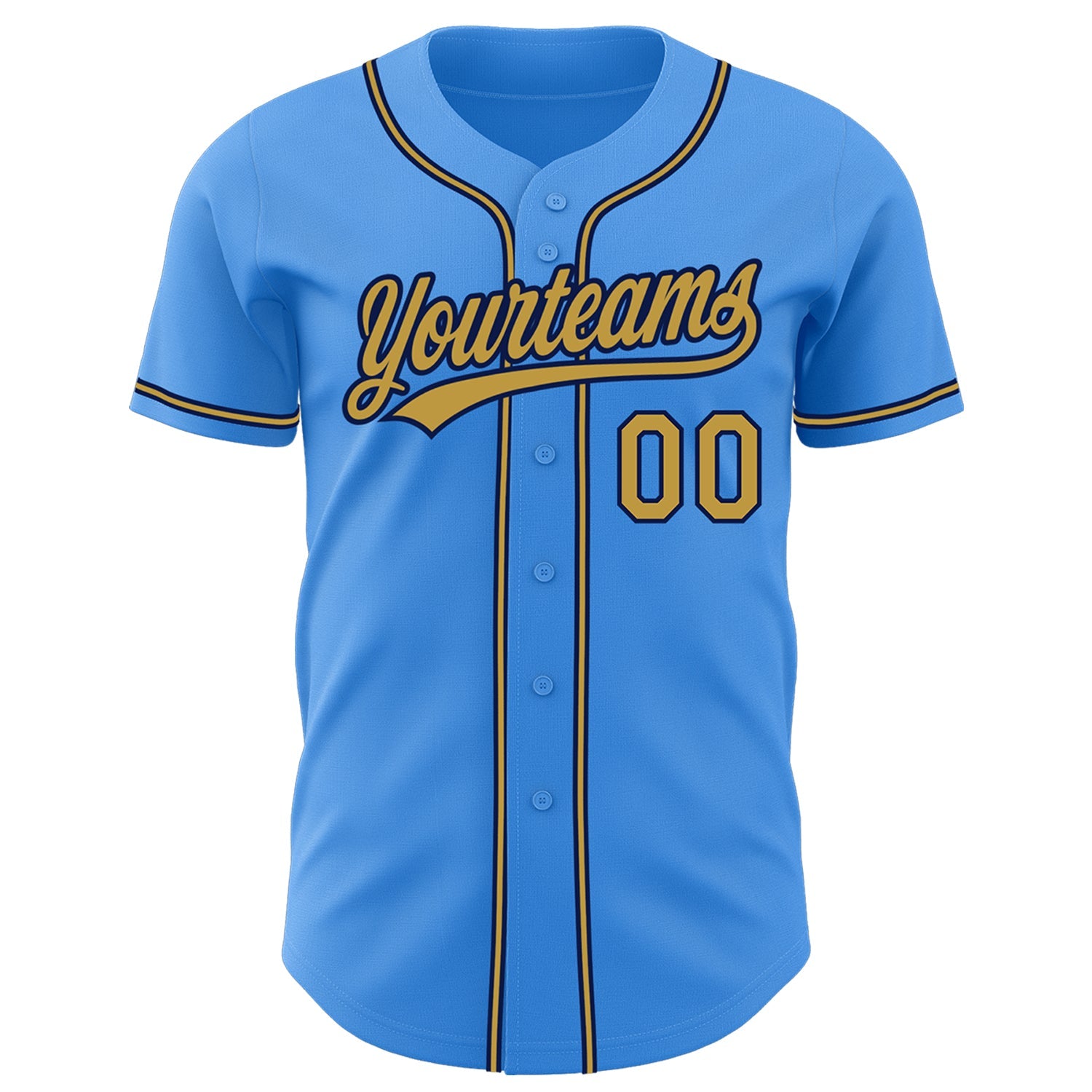 Custom Electric Blue Old Gold-Navy Authentic Baseball Jersey view 2