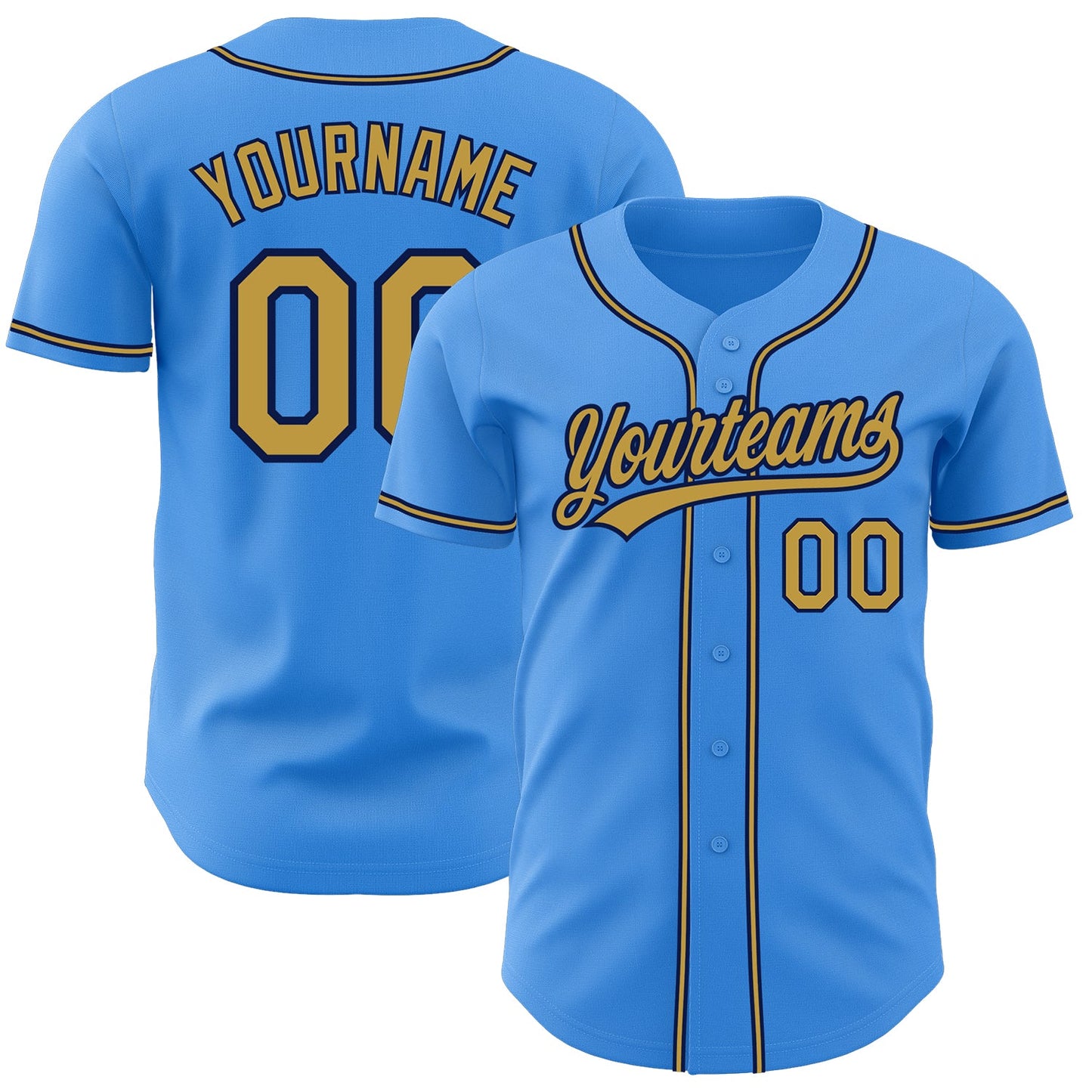 Custom Electric Blue Old Gold-Navy Authentic Baseball Jersey - Main View
