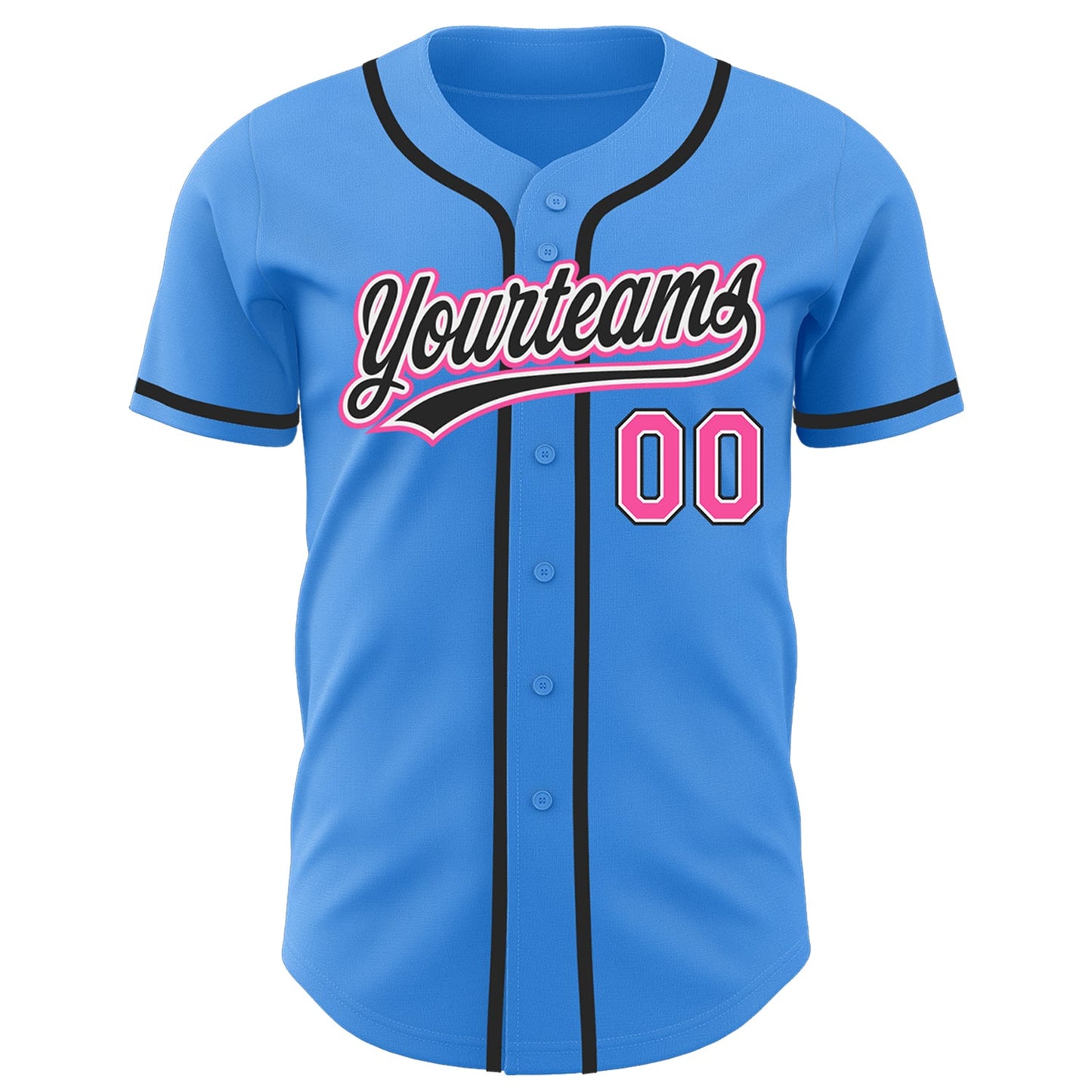 Custom Electric Blue Pink-Black Authentic Baseball Jersey view 2