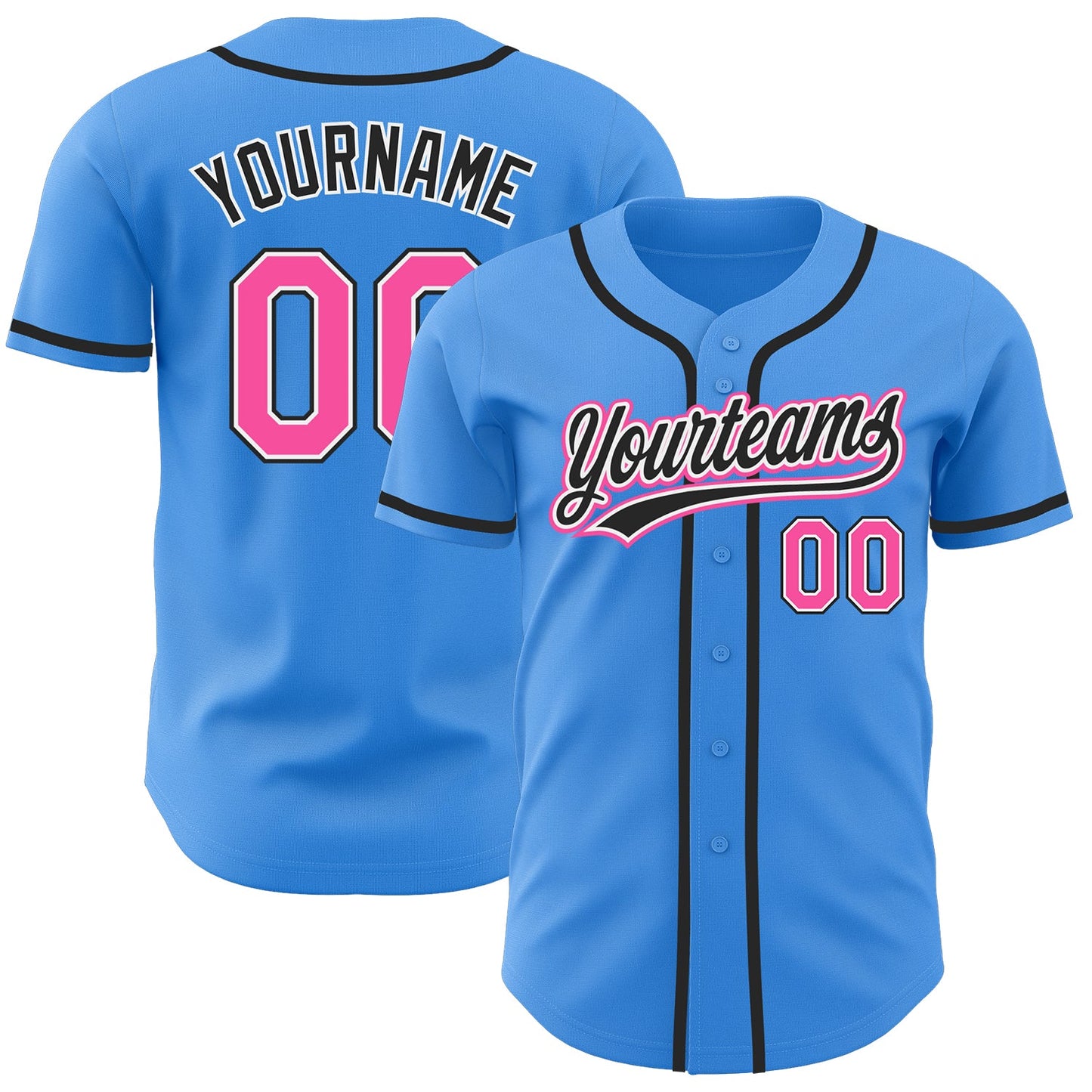 Custom Electric Blue Pink-Black Authentic Baseball Jersey - Main View
