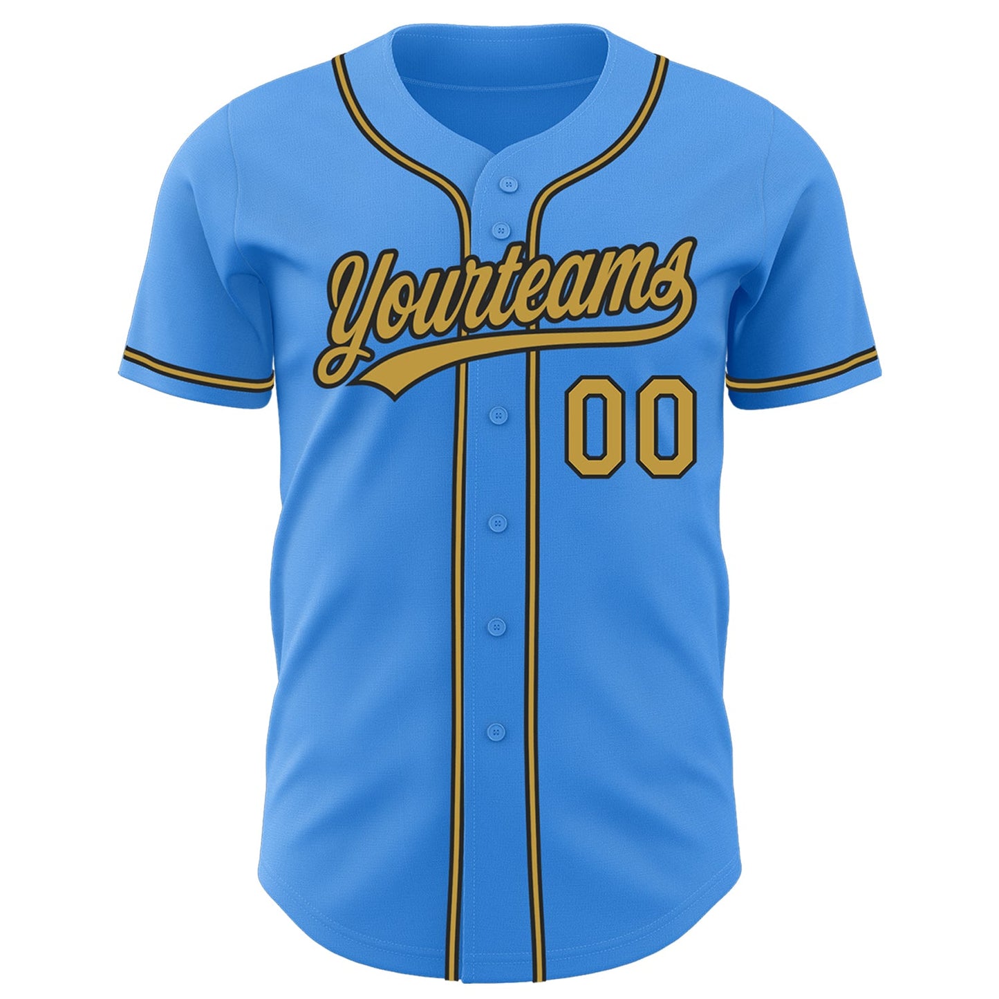 Custom Electric Blue Old Gold-Black Authentic Baseball Jersey view 2