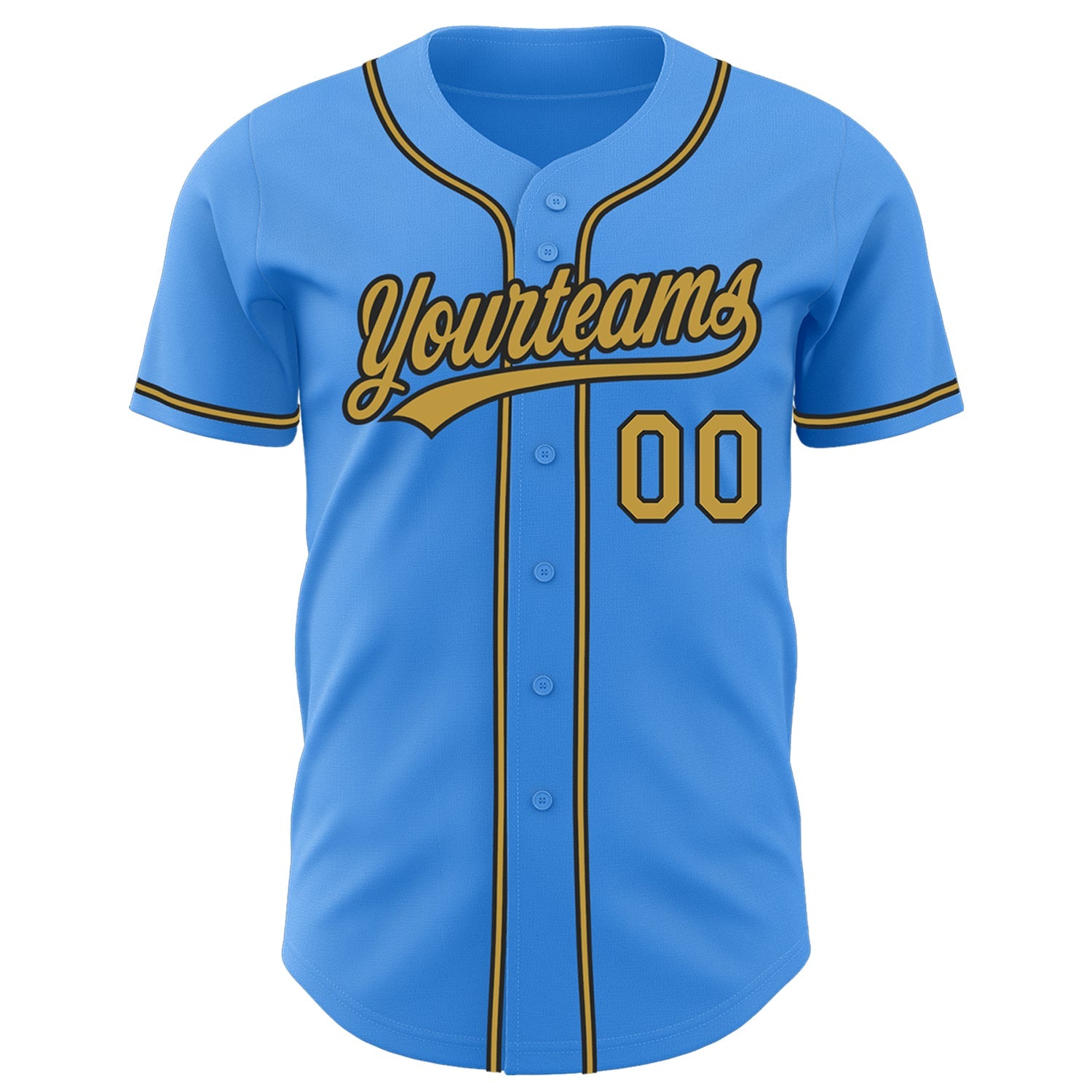 Custom Electric Blue Old Gold-Black Authentic Baseball Jersey view 2