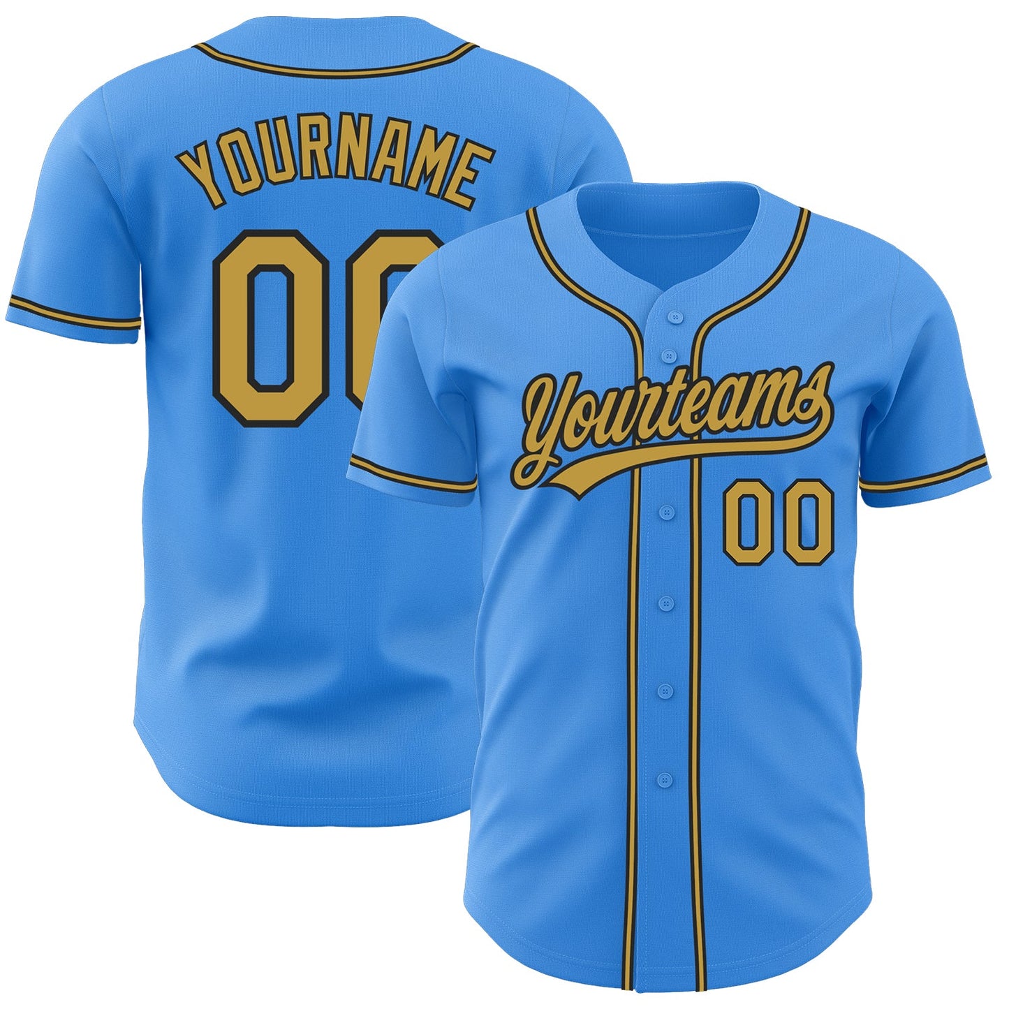 Custom Electric Blue Old Gold-Black Authentic Baseball Jersey - Main View