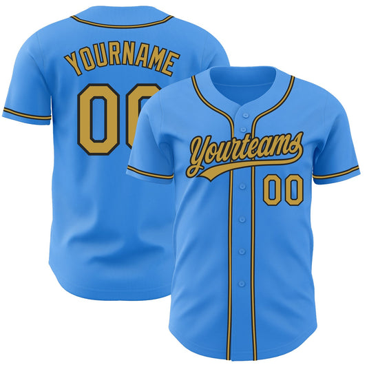 Custom Electric Blue Old Gold-Black Authentic Baseball Jersey - Main View
