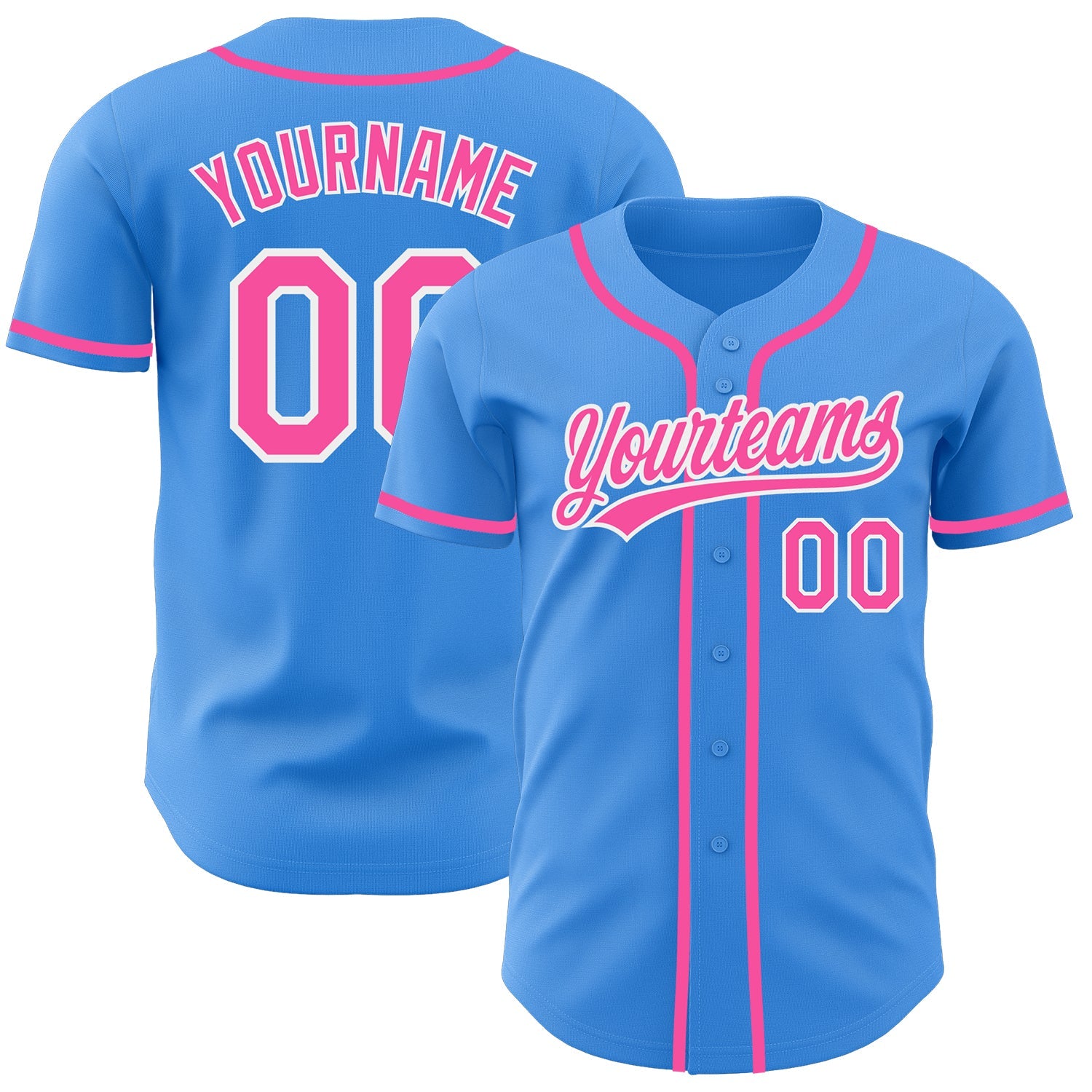 Custom Electric Blue Pink-White Authentic Baseball Jersey - Main View