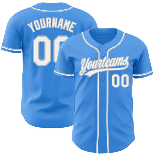 Custom Electric Blue White-Gray Authentic Baseball Jersey - Main View