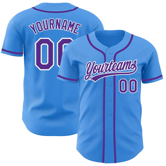 Custom Electric Blue Purple-White Authentic Baseball Jersey - Main View