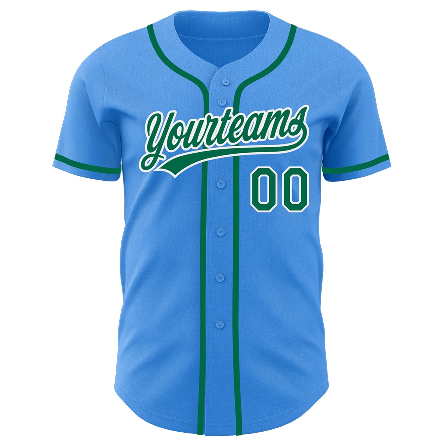 Custom Electric Blue Kelly Green-White Authentic Baseball Jersey view 2