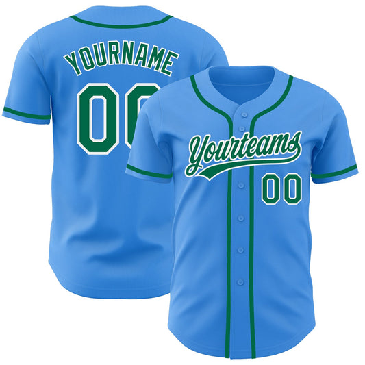 Custom Electric Blue Kelly Green-White Authentic Baseball Jersey - Main View