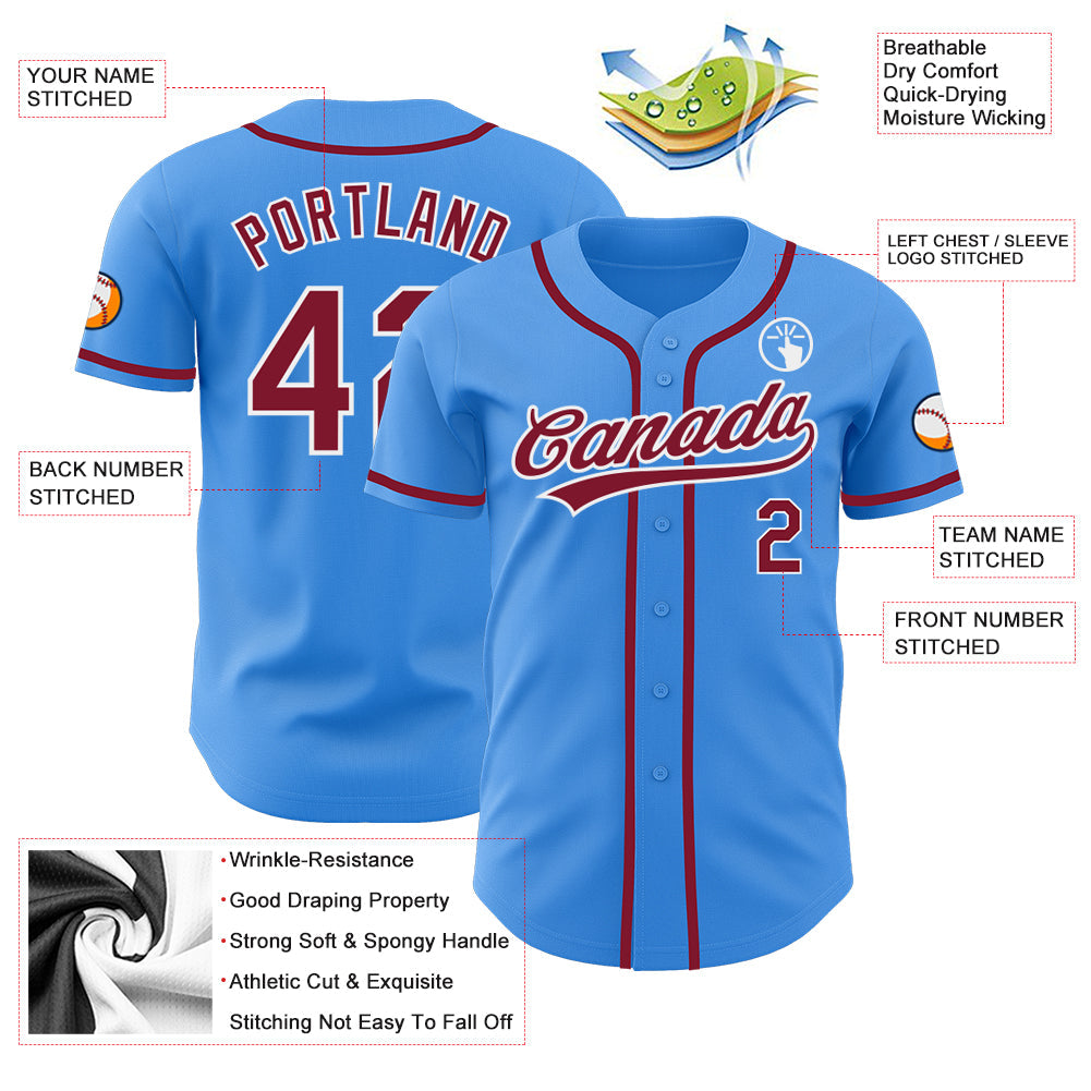 Custom Electric Blue Crimson-White Authentic Baseball Jersey view 3