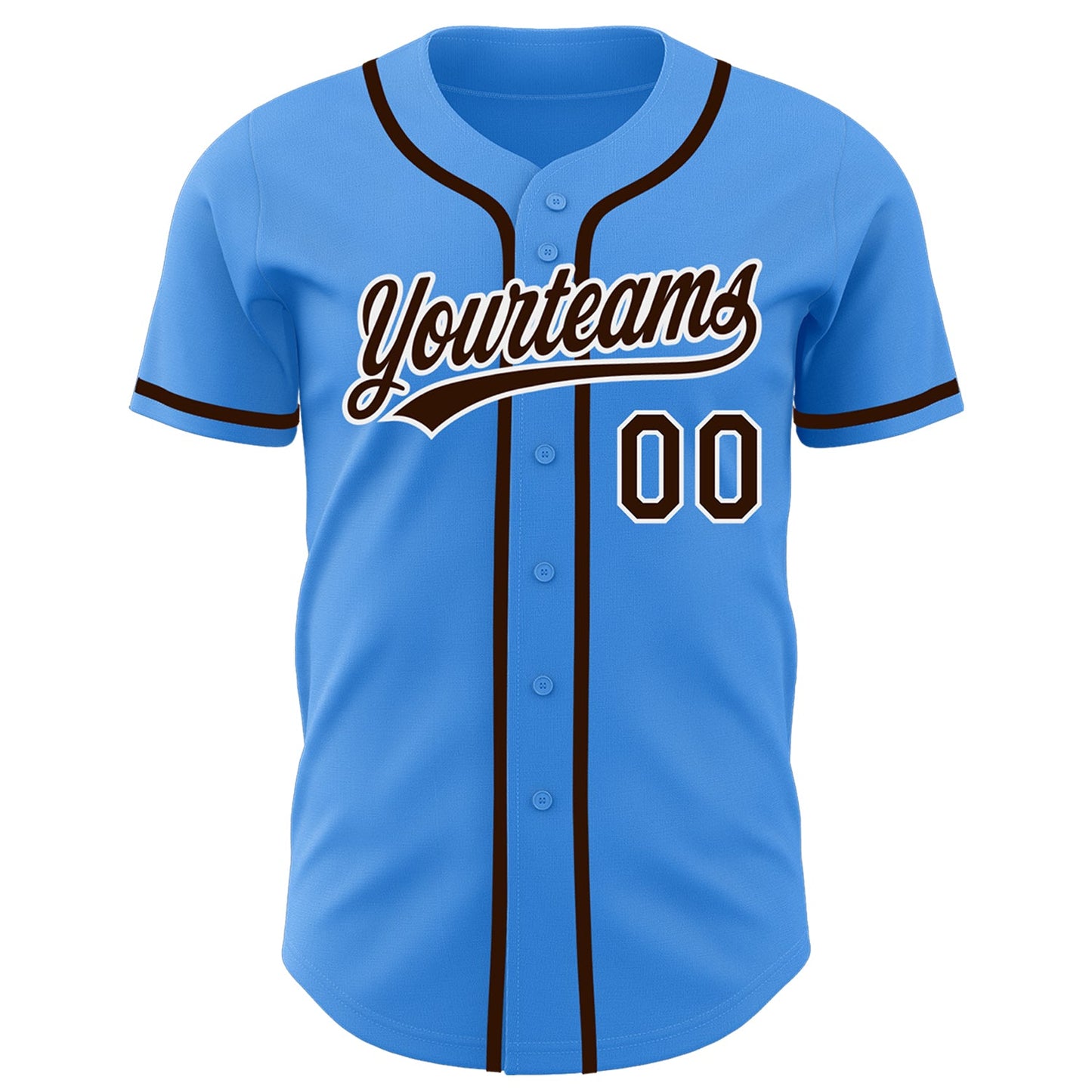 Custom Electric Blue Brown-White Authentic Baseball Jersey view 2