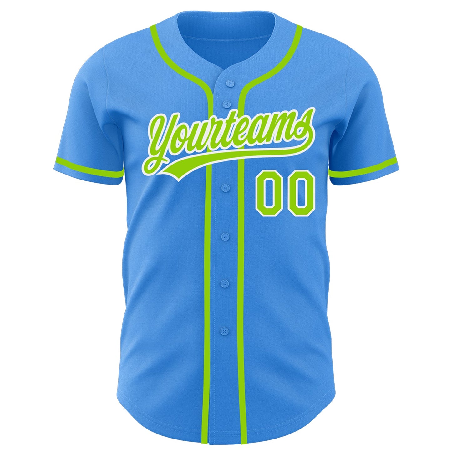 Custom Electric Blue Neon Green-White Authentic Baseball Jersey view 2
