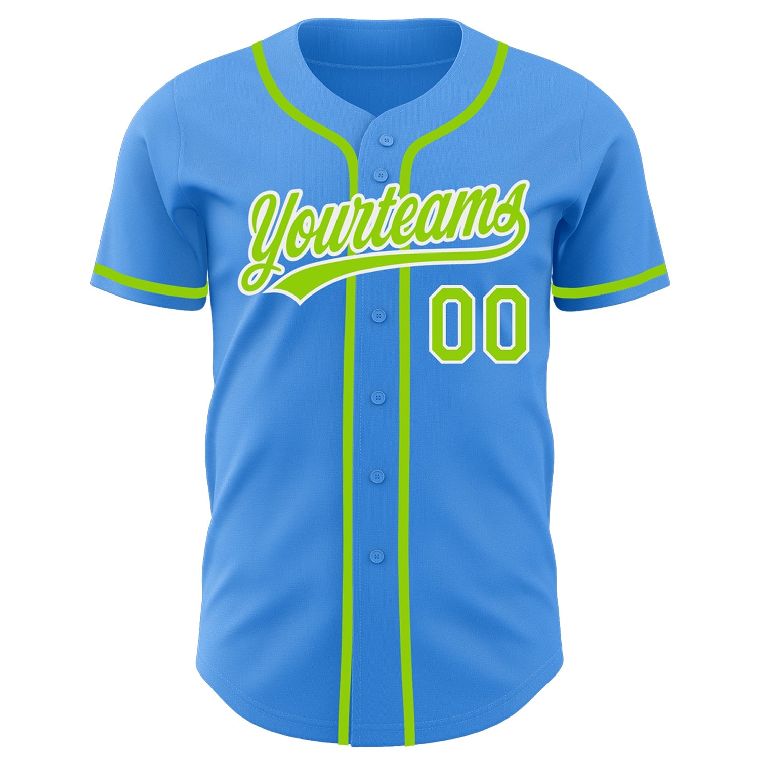 Custom Electric Blue Neon Green-White Authentic Baseball Jersey view 2
