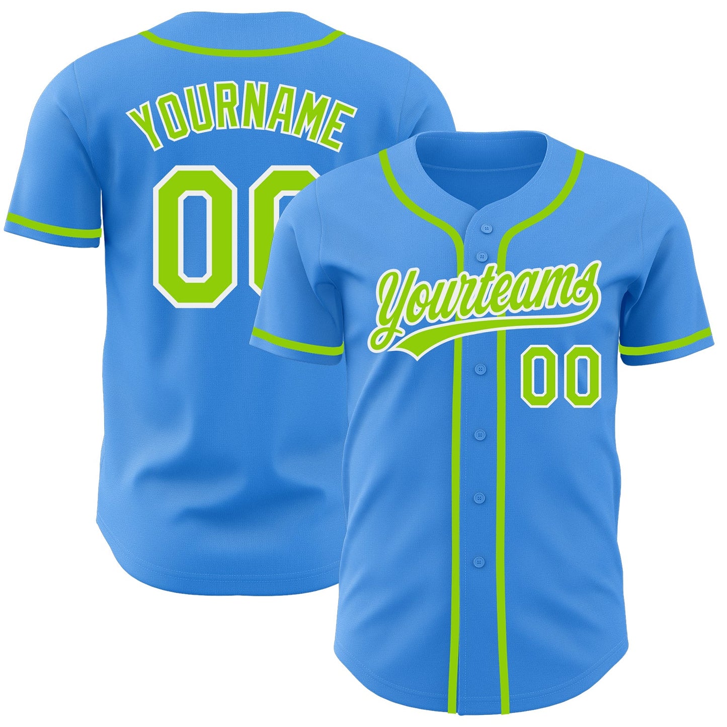 Custom Electric Blue Neon Green-White Authentic Baseball Jersey - Main View