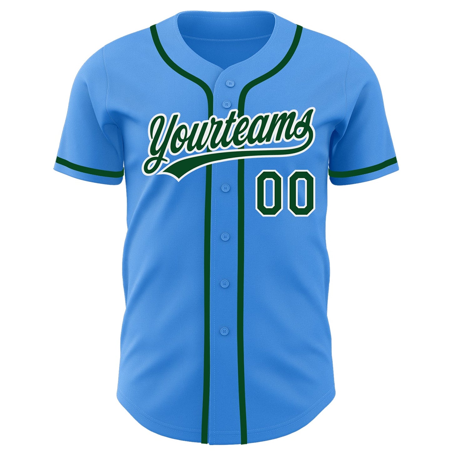 Custom Electric Blue Green-White Authentic Baseball Jersey view 2
