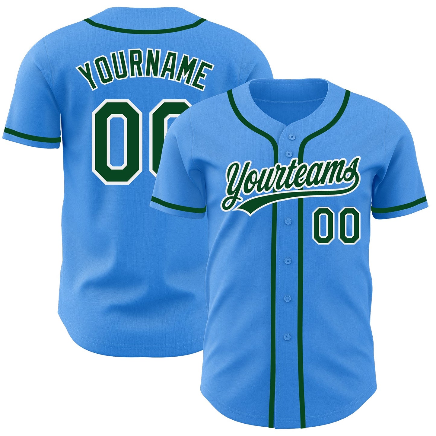 Custom Electric Blue Green-White Authentic Baseball Jersey - Main View