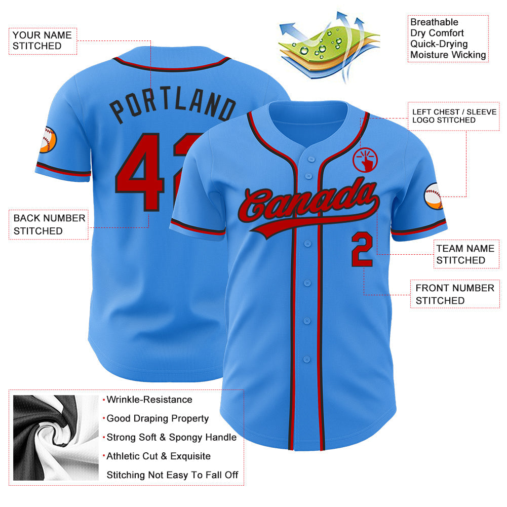 Custom Electric Blue Red-Black Authentic Baseball Jersey view 3