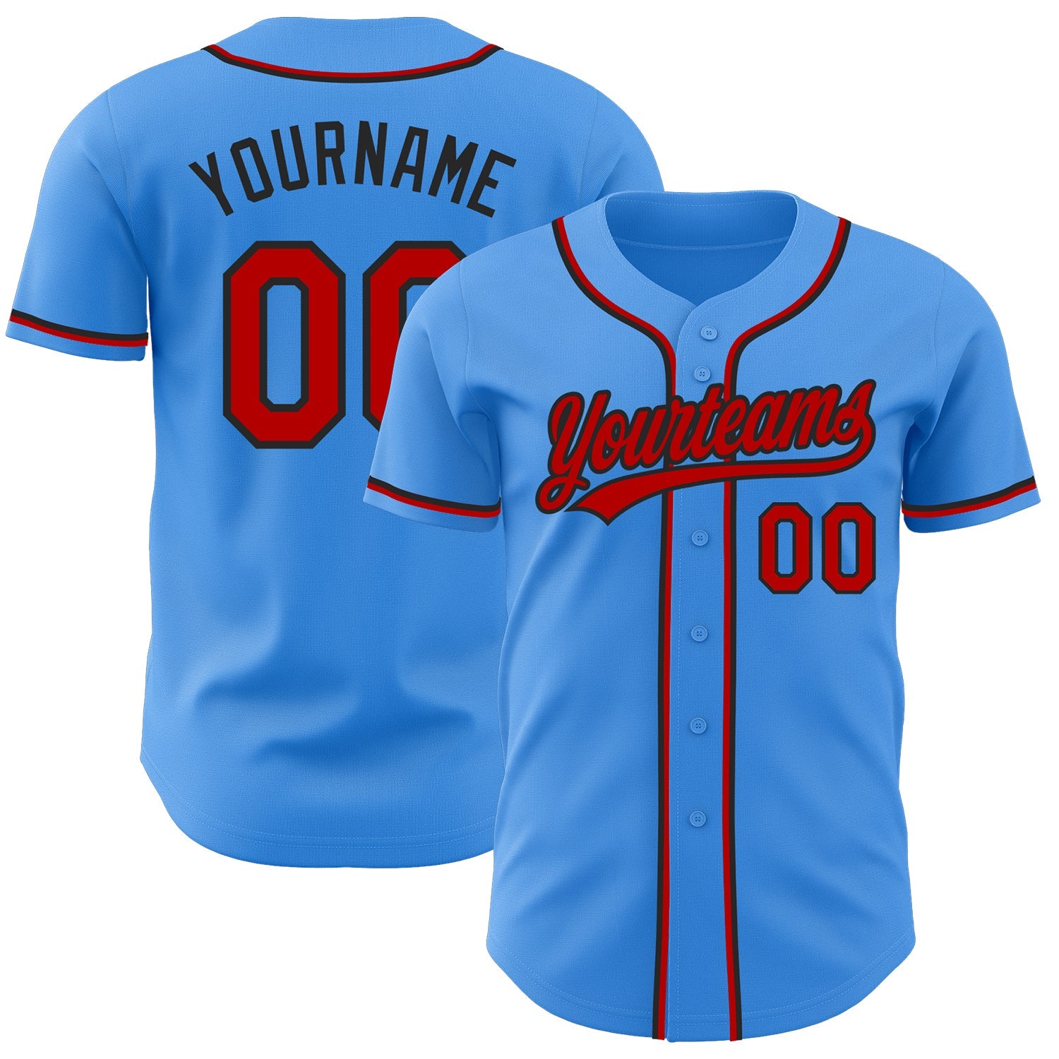 Custom Electric Blue Red-Black Authentic Baseball Jersey - Main View