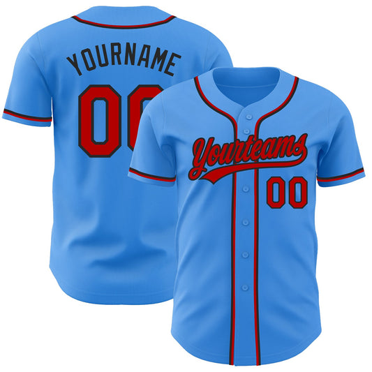 Custom Electric Blue Red-Black Authentic Baseball Jersey - Main View