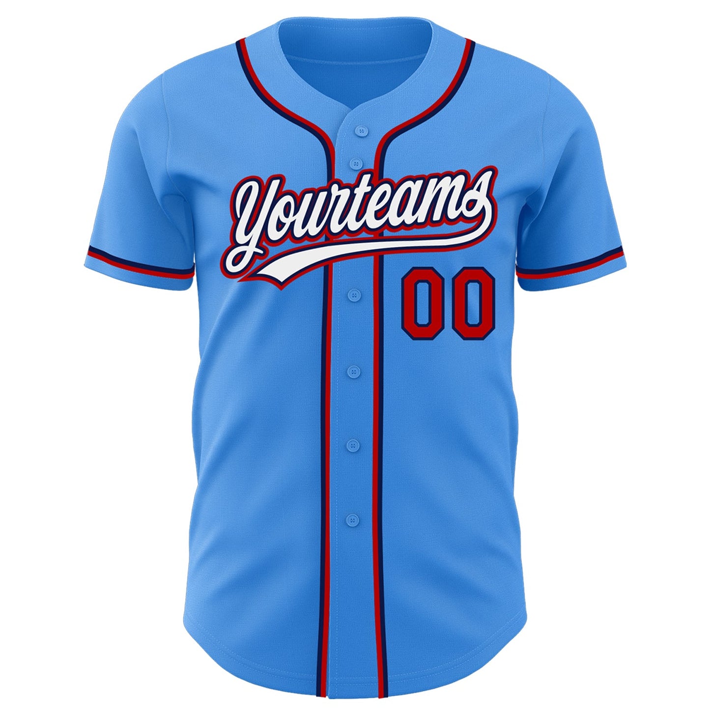 Custom Electric Blue White Red-Navy Authentic Baseball Jersey view 2