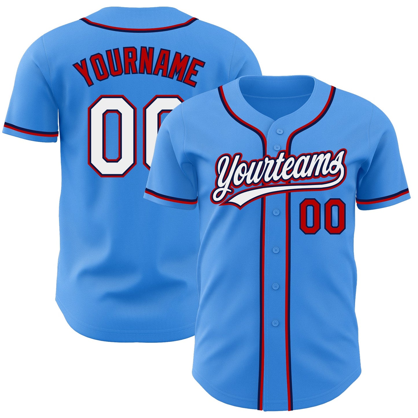 Custom Electric Blue White Red-Navy Authentic Baseball Jersey - Main View