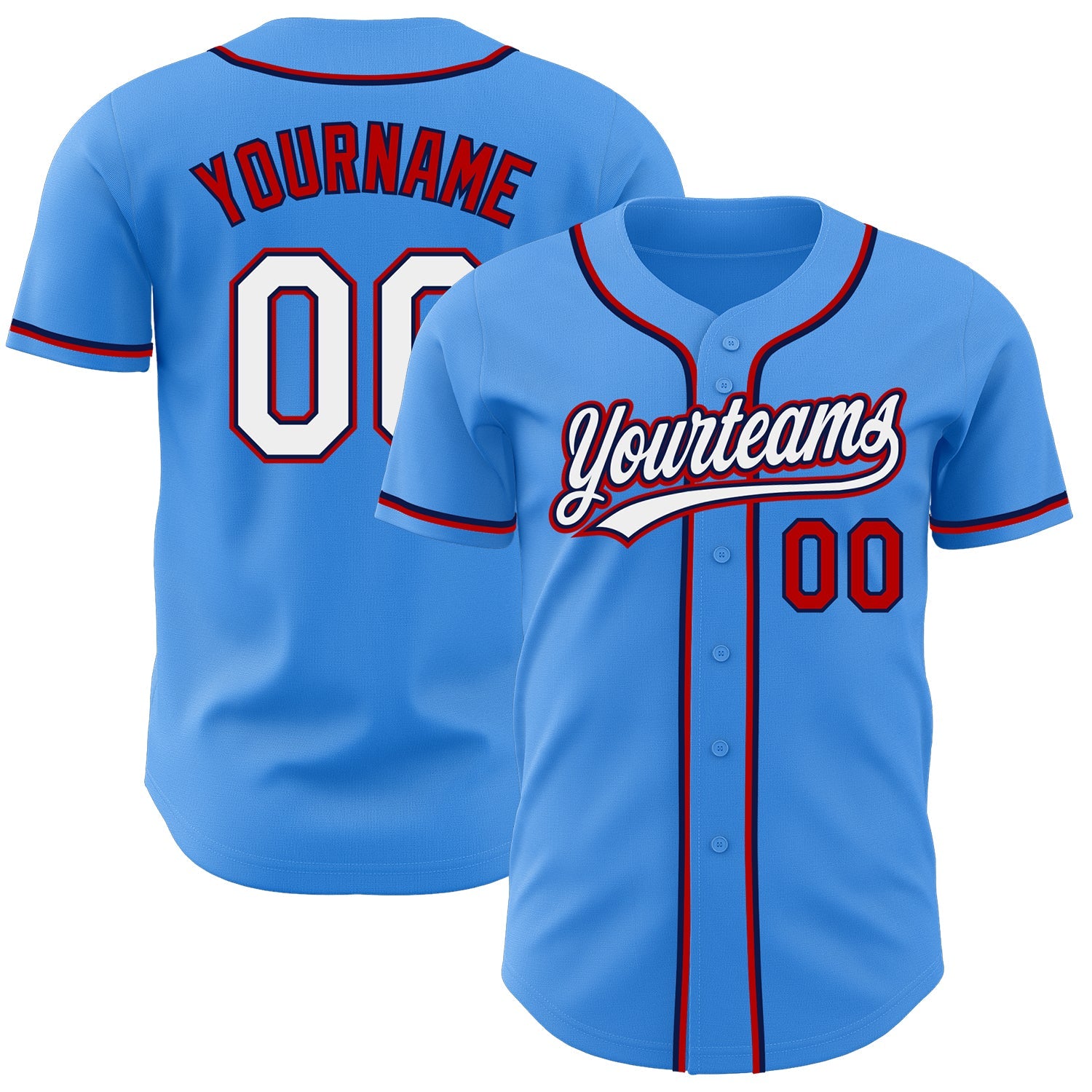 Custom Electric Blue White Red-Navy Authentic Baseball Jersey - Main View
