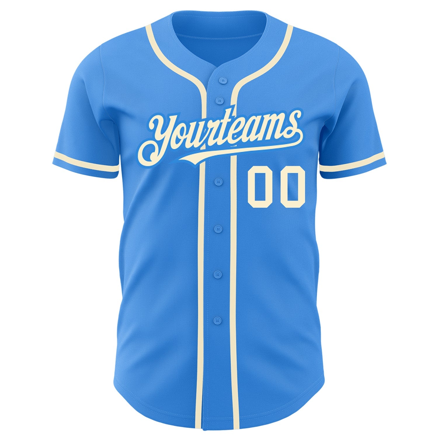 Custom Electric Blue Cream Authentic Baseball Jersey view 2