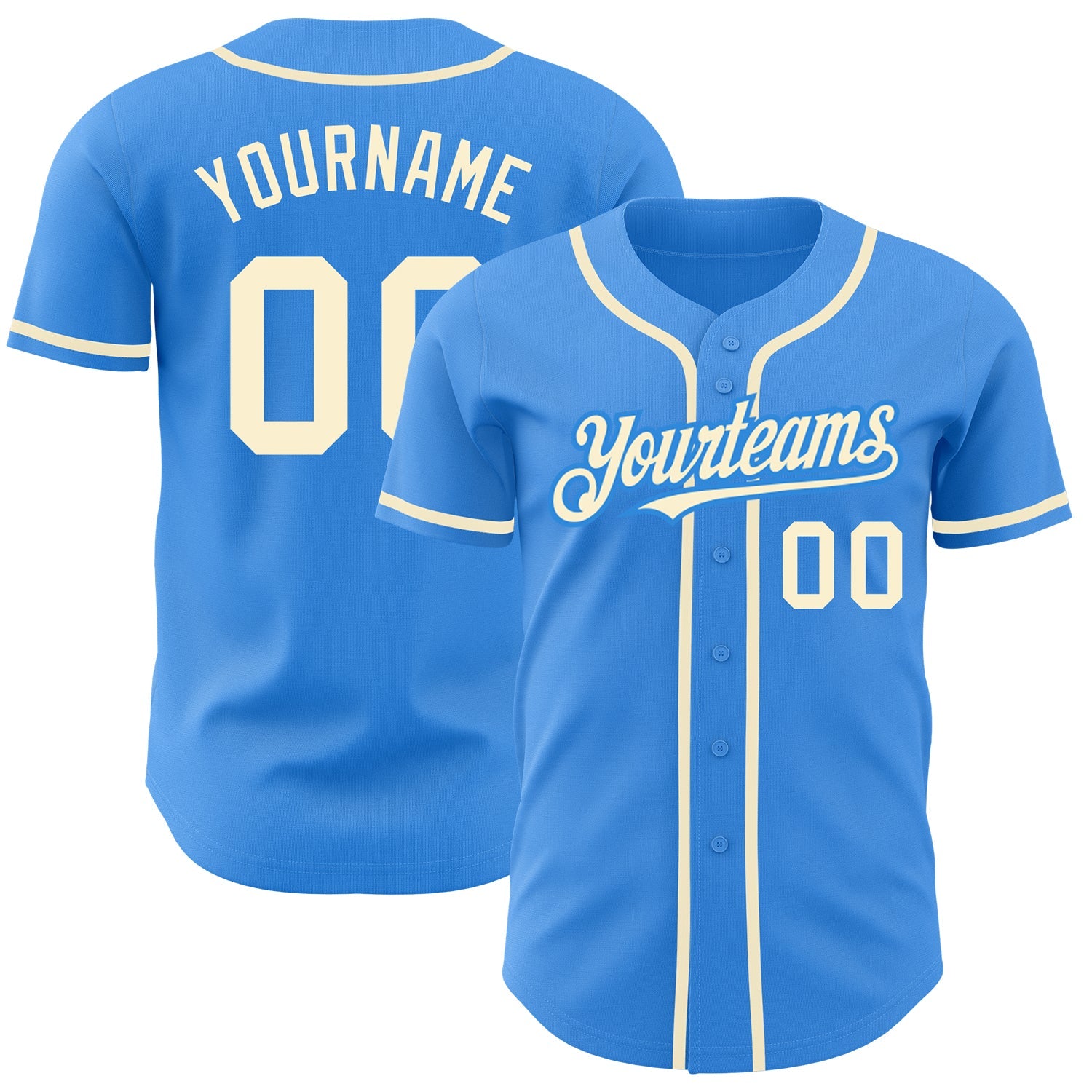 Custom Electric Blue Cream Authentic Baseball Jersey - Main View