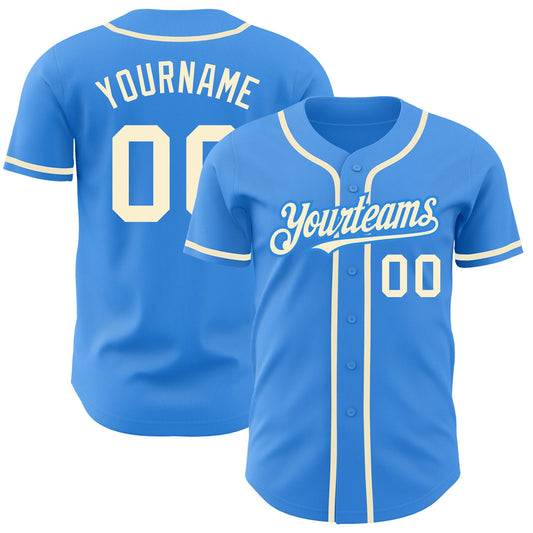 Custom Electric Blue Cream Authentic Baseball Jersey - Main View