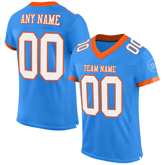 Custom Powder Blue White-Orange Mesh Authentic Football Jersey - Main View