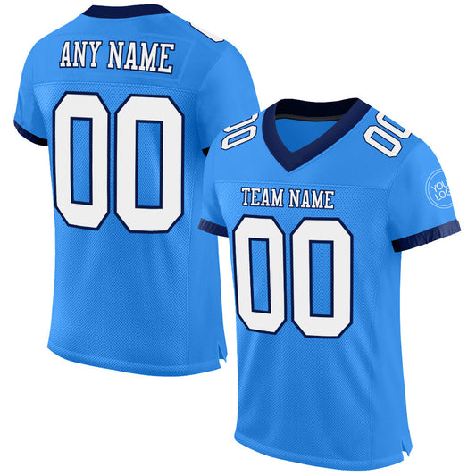 Custom Powder Blue White-Navy Mesh Authentic Football Jersey - Main View