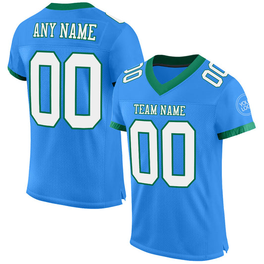 Custom Powder Blue White-Kelly Green Mesh Authentic Football Jersey - Main View