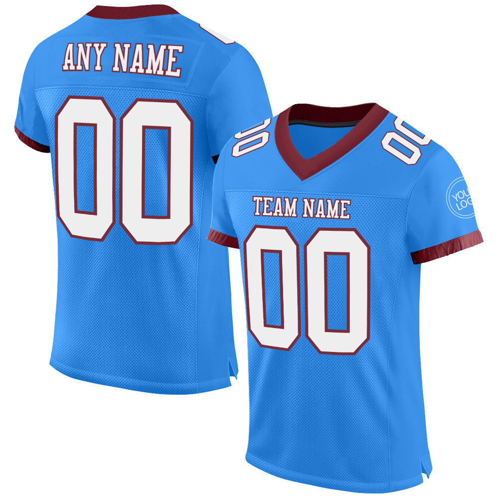 Custom Powder Blue White-Burgundy Mesh Authentic Football Jersey - Main View