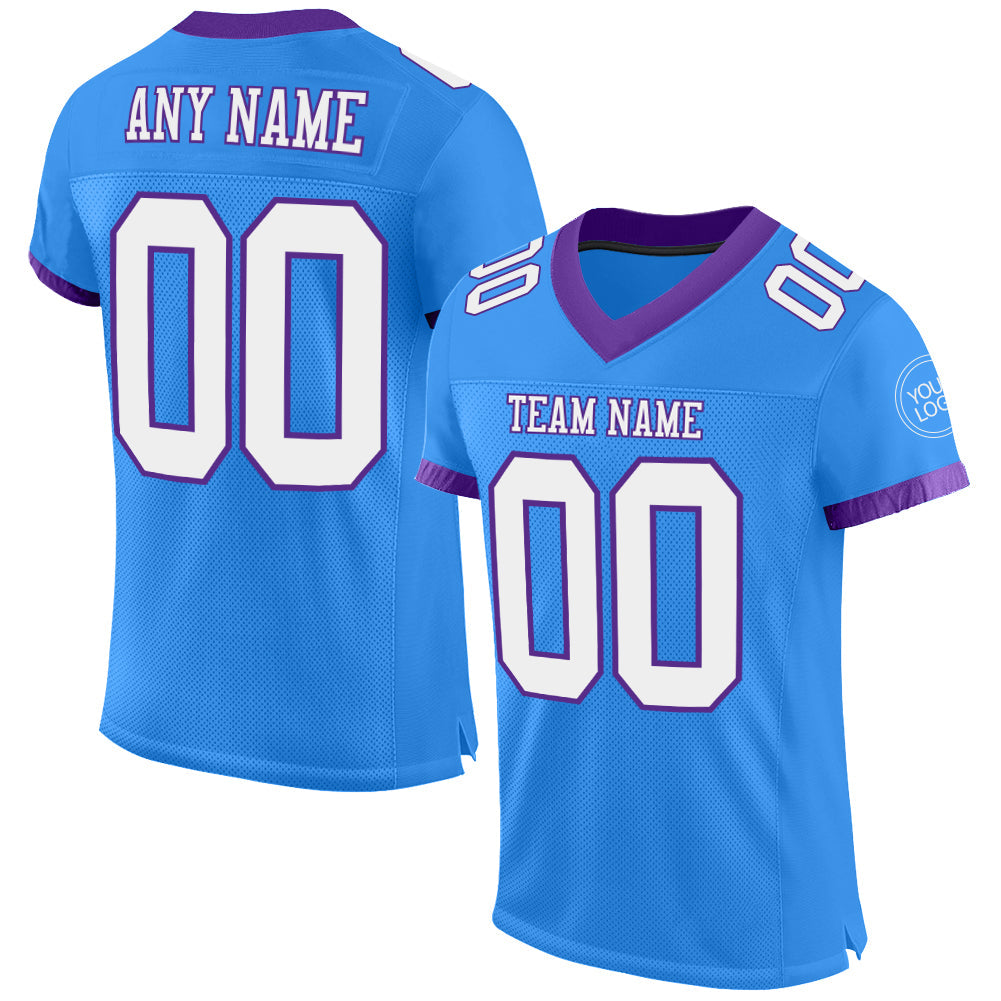 Custom Powder Blue White-Purple Mesh Authentic Football Jersey - Main View