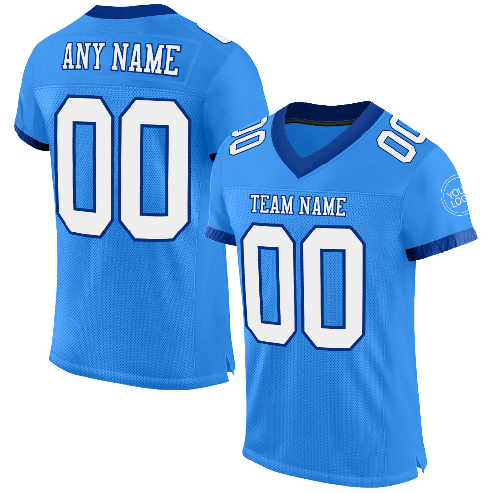 Custom Powder Blue White-Royal Mesh Authentic Football Jersey - Main View