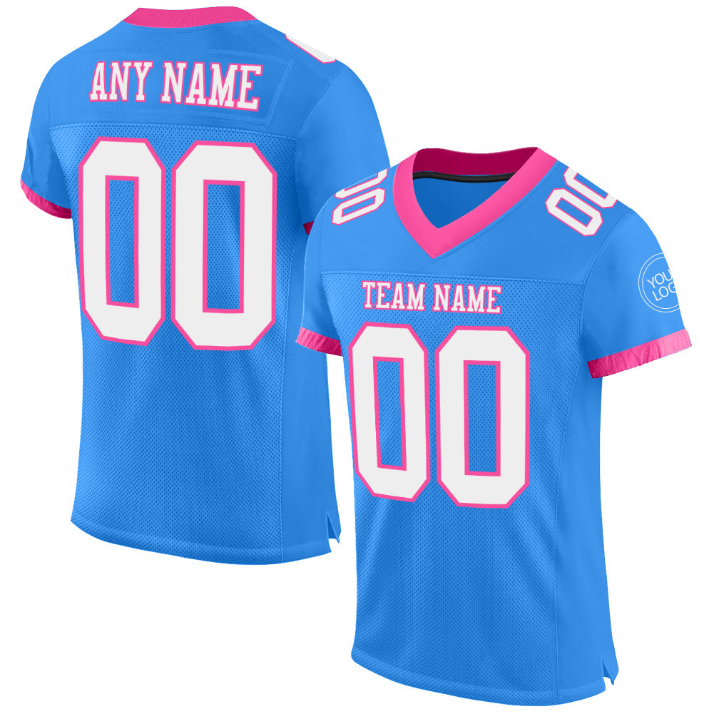 Custom Powder Blue White-Pink Mesh Authentic Football Jersey - Main View